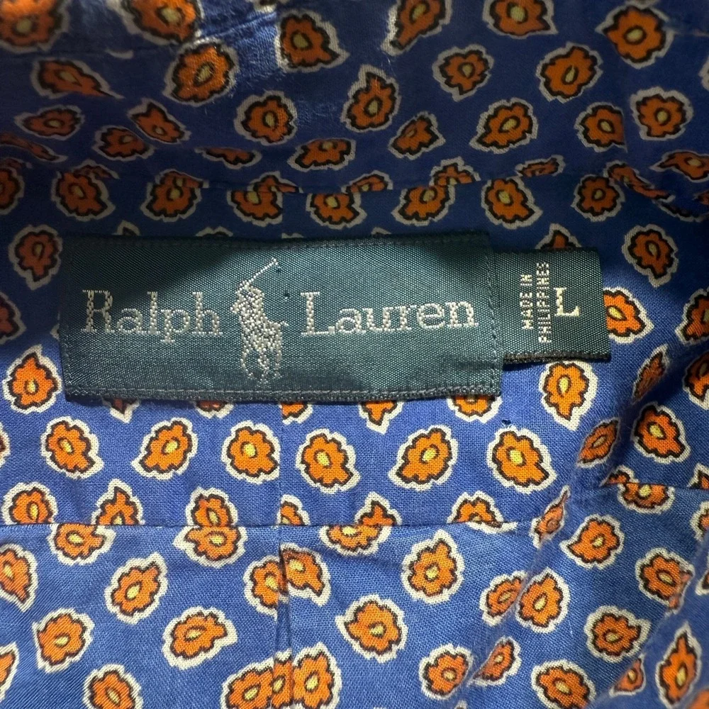 Ralph Lauren Shirt Mens Large‎ Blue Floral AOP Button Up Long Sleeve *READ*